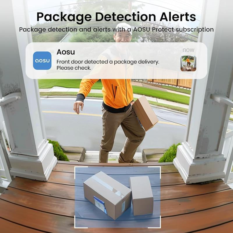 AOSU Doorbell Camera Wireless - Head-To-Toe View, Intelligent Package Detection, 2.4G Wi-Fi Video Doorbell with Chime, No Monthly Fees, Smart Human Detection, Works with Alexa and Google Assistant
