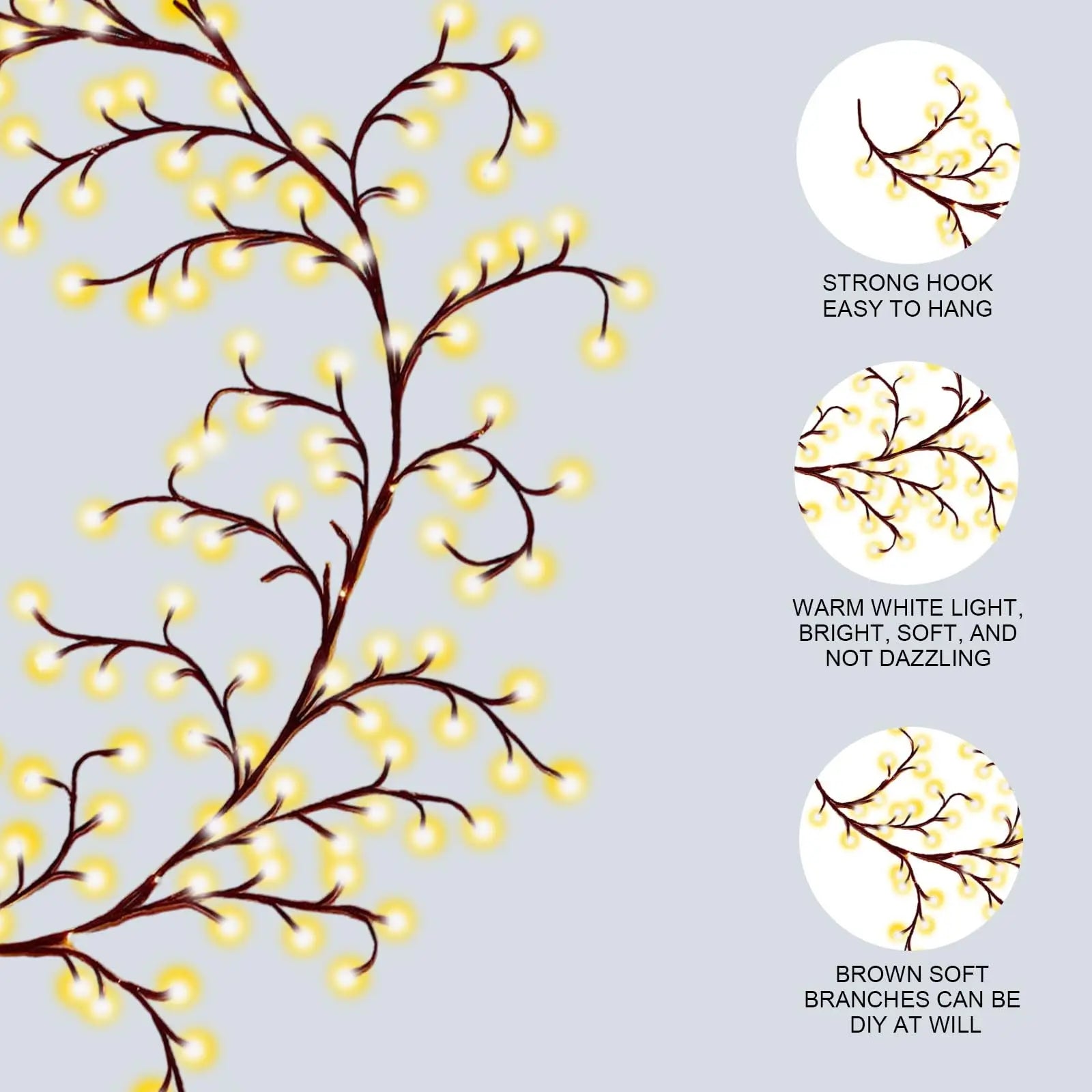 96/144 LED Willow Vine Tree Light Strip 8 Modes DIY Tree Branch Lamp Remote Control Fairy Lights for Wall Christmas Home Decor