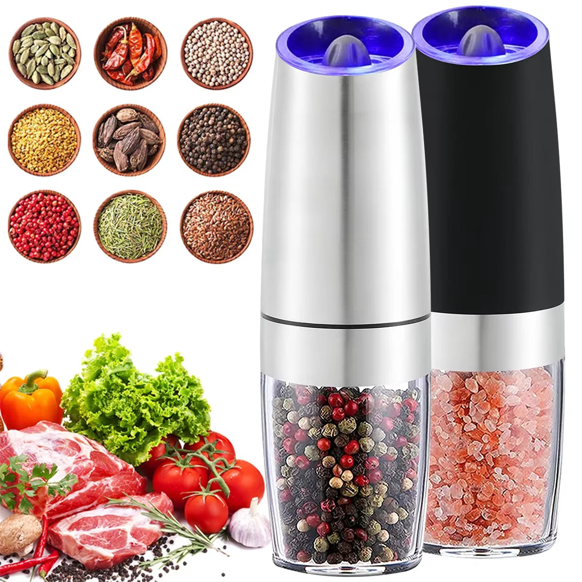 Electric Fully Automatic Grinder Spice Salt Grinder Automatic Gravity Induction Pepper Mixer Research Mill Kitchen Grinding Tool