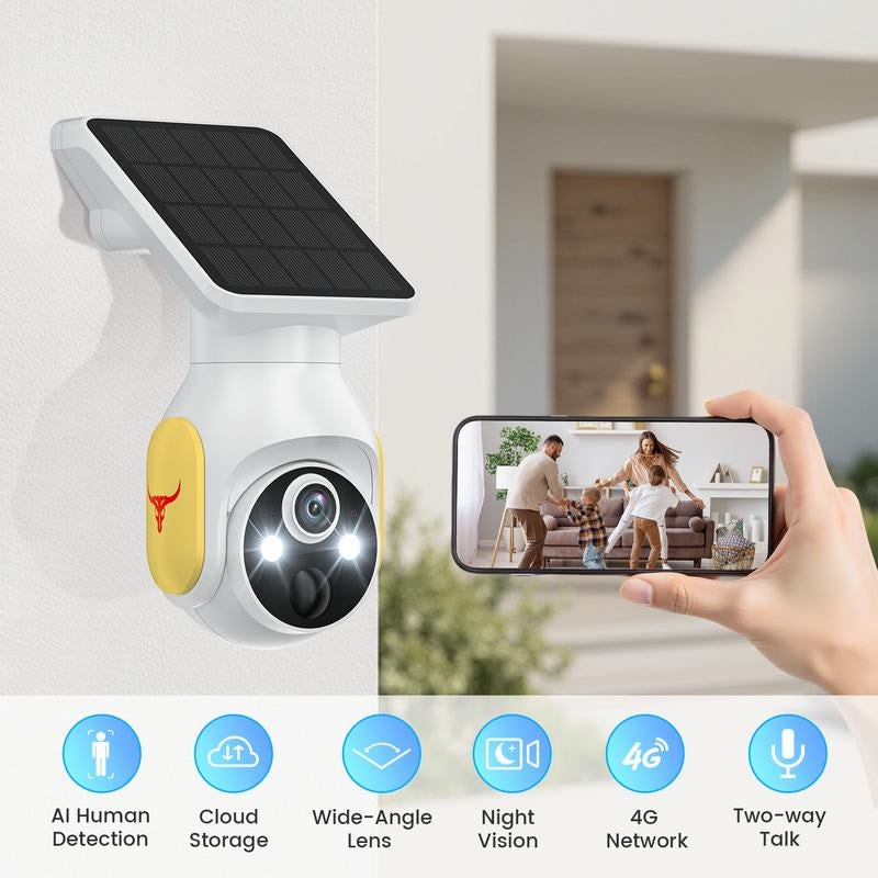 4G LTE Cellular Security Camera with Solar Panel, 1080P HD, AI Motion Detection, Pan Tilt, 2-Way Talk, Night Vision, SIM Card Included, Works with Verizon/At&T/T-Mobile, No Wifi Needed, IP65