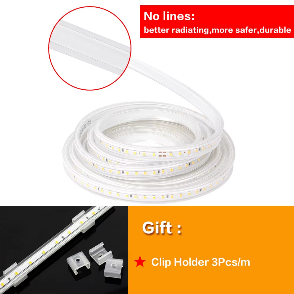 LED Strip Light 220V 2835 Waterproof Led Strip High Brightness 120Leds/M Flexible Kitchen Outdoor Garden LED Light with Switch
