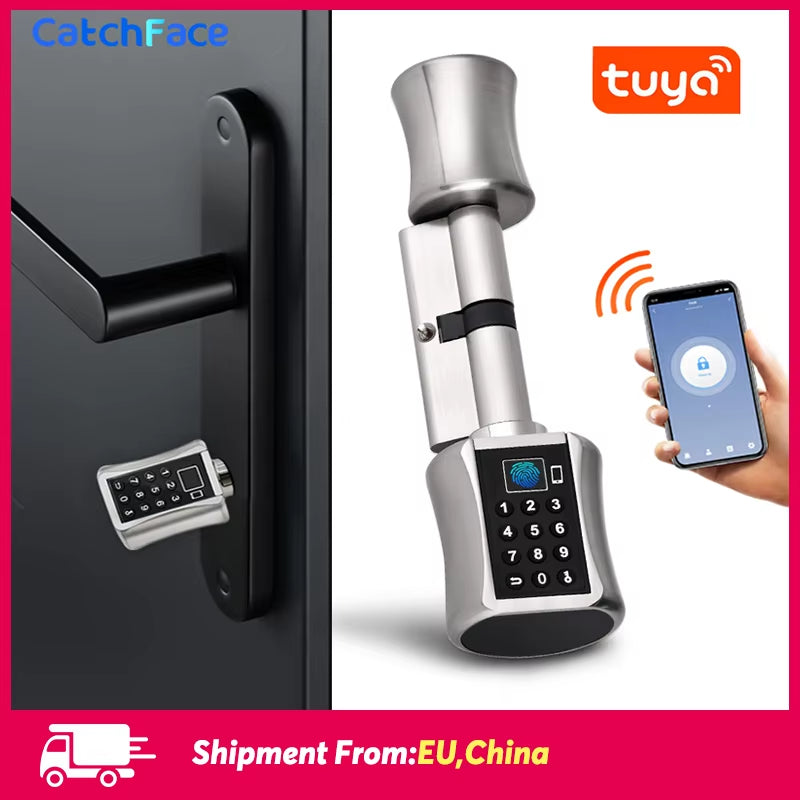 Tuya APP Fingerprint Bluetooth Cylinder Lock Biometric Electronic Smart Door Lock Digital Keypad Code Keyless Lock