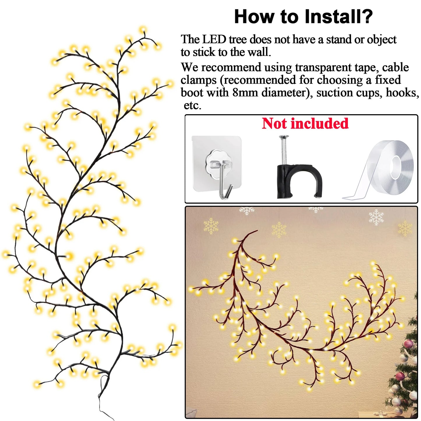 96/144 LED Willow Vine Tree Light Strip 8 Modes DIY Tree Branch Lamp Remote Control Fairy Lights for Wall Christmas Home Decor