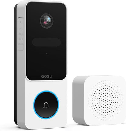 AOSU Doorbell Camera Wireless - Head-To-Toe View, Intelligent Package Detection, 2.4G Wi-Fi Video Doorbell with Chime, No Monthly Fees, Smart Human Detection, Works with Alexa and Google Assistant