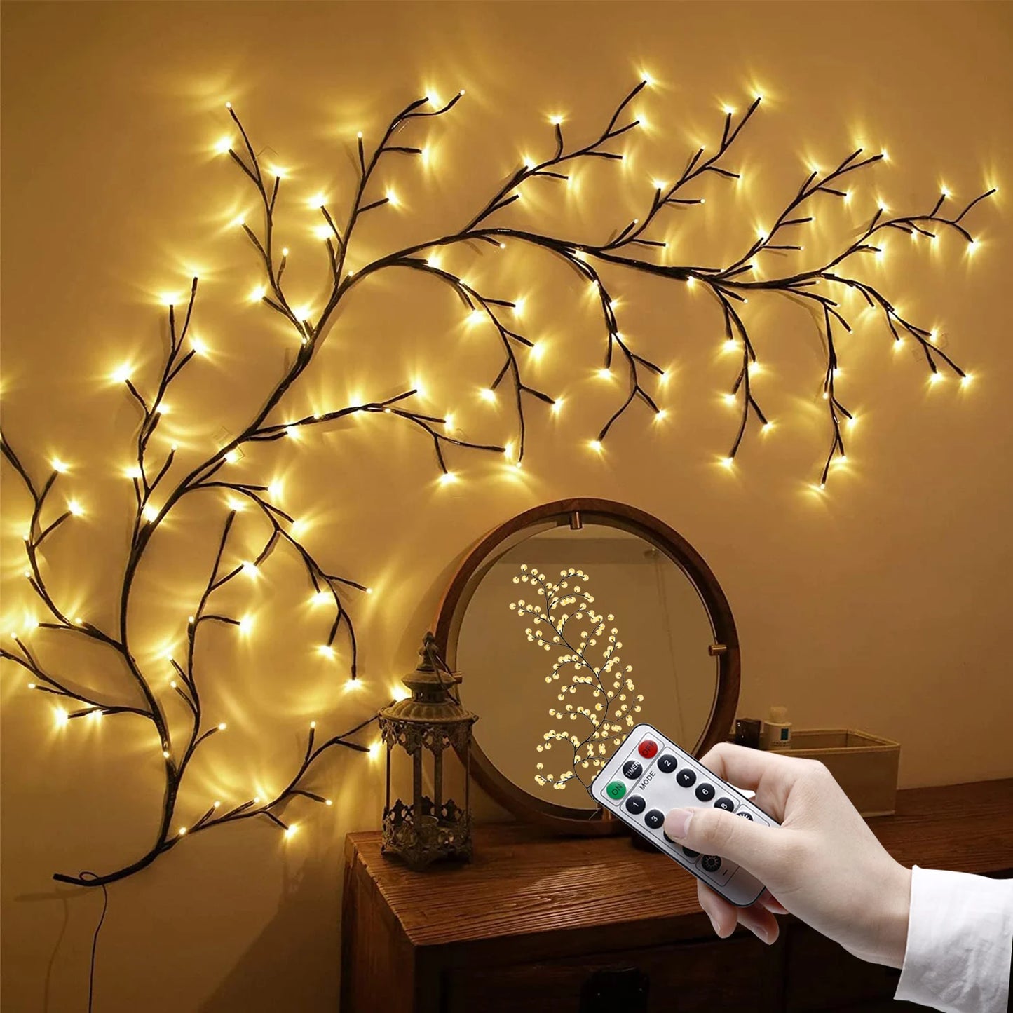 96/144 LED Willow Vine Tree Light Strip 8 Modes DIY Tree Branch Lamp Remote Control Fairy Lights for Wall Christmas Home Decor