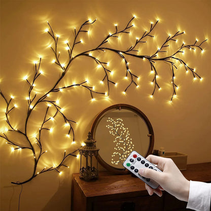 96/144 LED Willow Vine Tree Light Strip 8 Modes DIY Tree Branch Lamp Remote Control Fairy Lights for Wall Christmas Home Decor