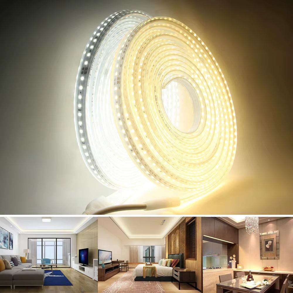 LED Strip Light 220V 2835 Waterproof Led Strip High Brightness 120Leds/M Flexible Kitchen Outdoor Garden LED Light with Switch