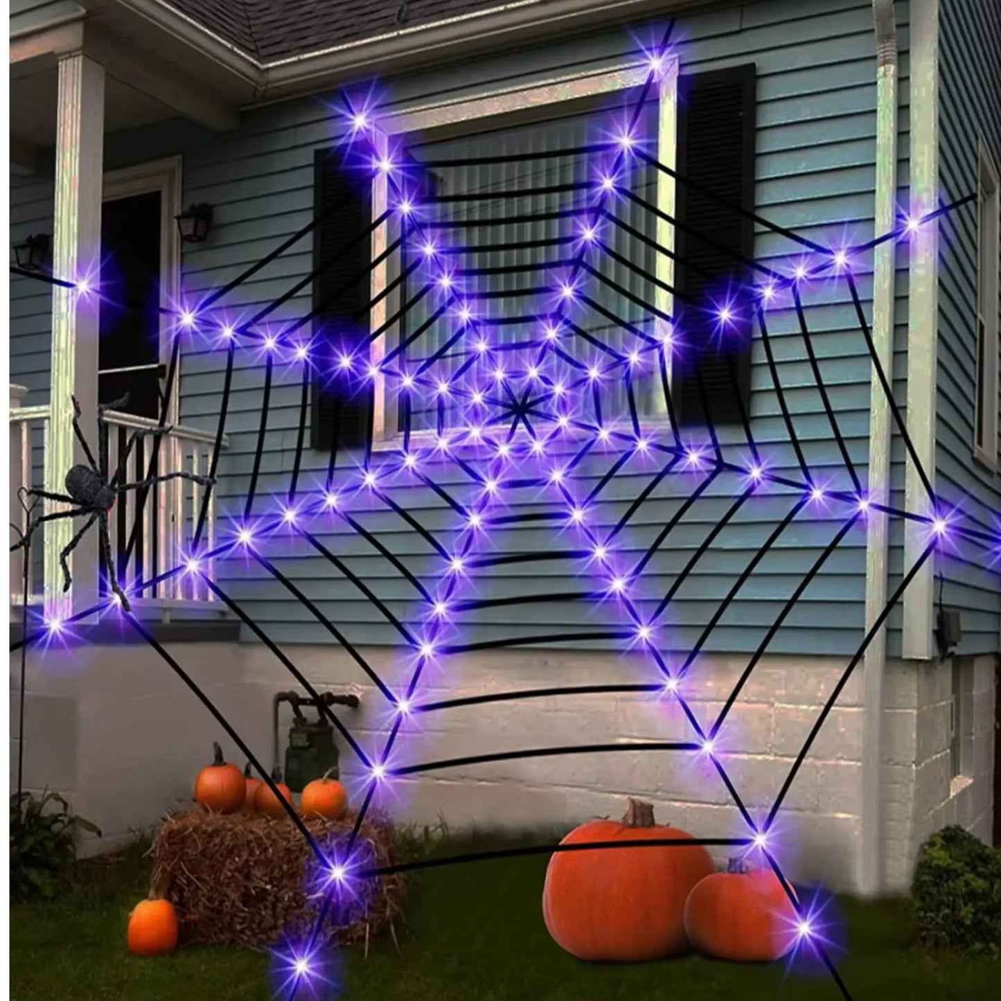 3.6M Giant Halloween Decorations Spider Web Lights for Indoor Outdoor Halloween Decoration Party Garden Yard Haunted House Décor