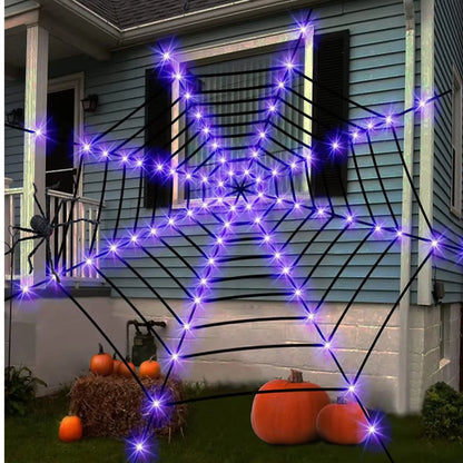 3.6M Giant Halloween Decorations Spider Web Lights for Indoor Outdoor Halloween Decoration Party Garden Yard Haunted House Décor