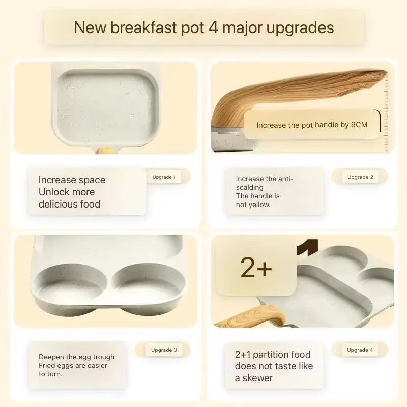 Breakfast Frying Pan Multi-Section Fried Egg Burger Pot Wheat Rice Stone Steak Pot Nonstick Three-In-One Cookware Omelet Pan