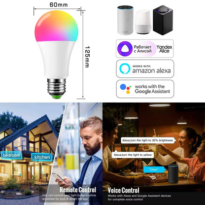 15W Wifi Smart Light Bulb B22 E27 LED RGB Lamp Work with Alexa/Google Home 85-265V Rgb+White Dimmable Timer Function Color Bulb
