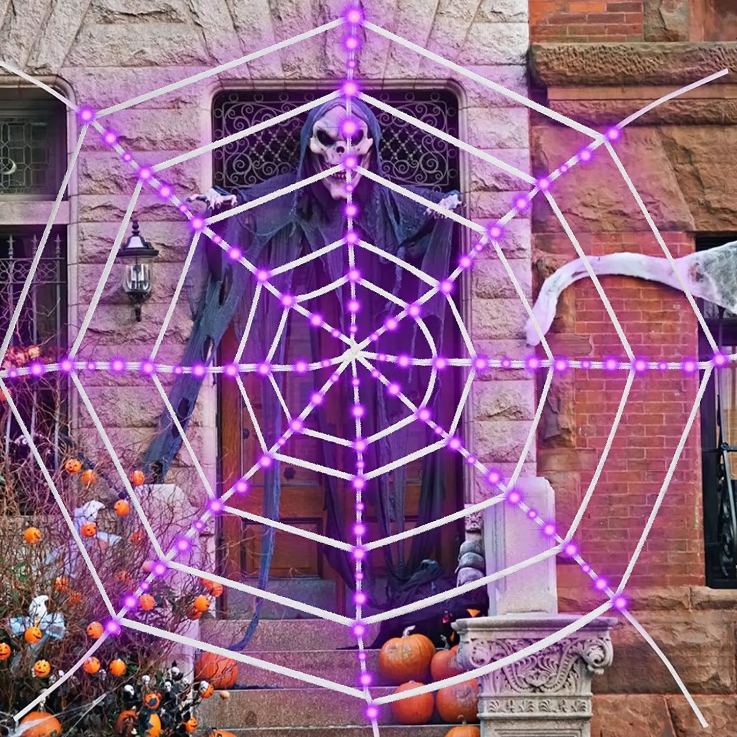 3.6M Giant Halloween Decorations Spider Web Lights for Indoor Outdoor Halloween Decoration Party Garden Yard Haunted House Décor