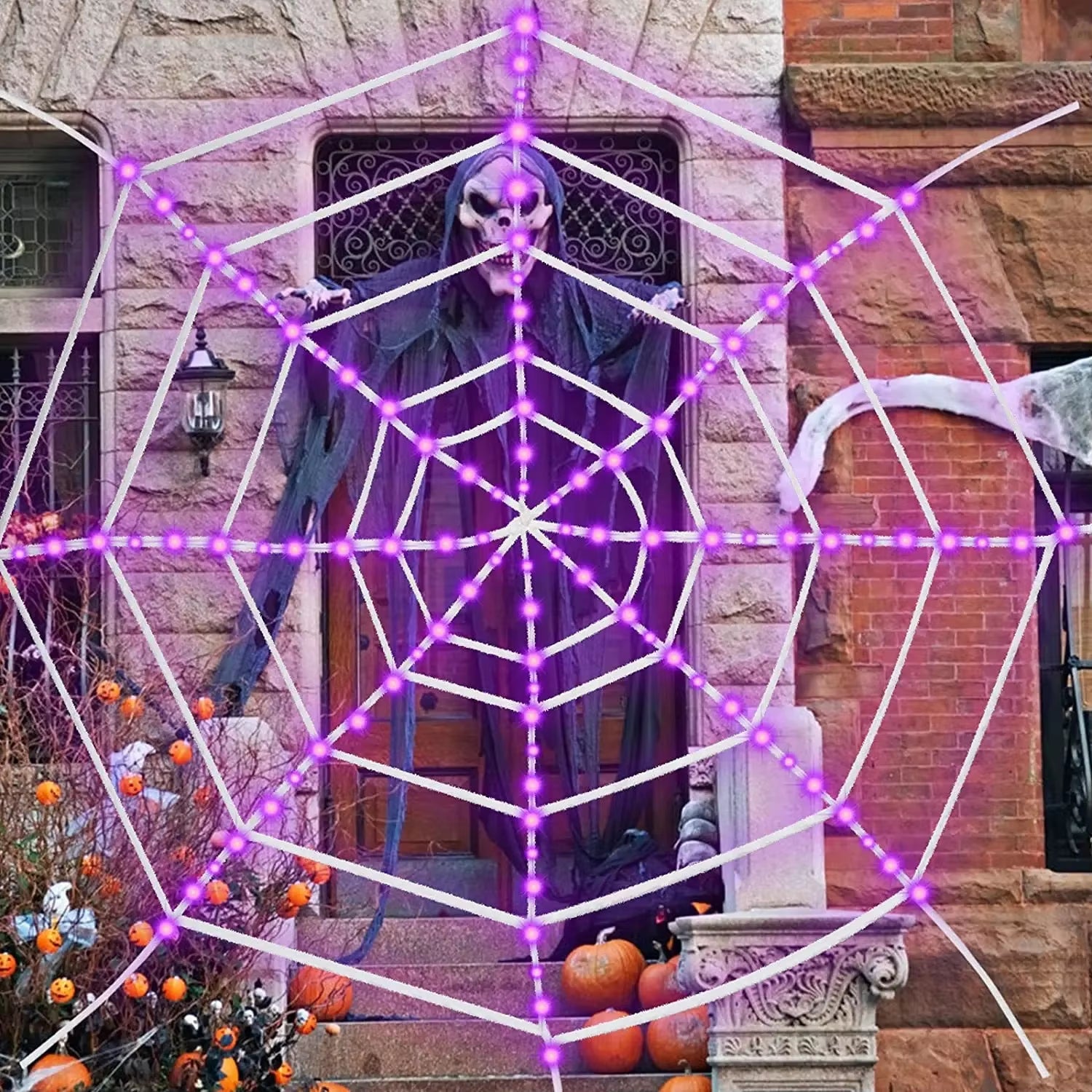 3.6M Giant Halloween Decorations Spider Web Lights for Indoor Outdoor Halloween Decoration Party Garden Yard Haunted House Décor