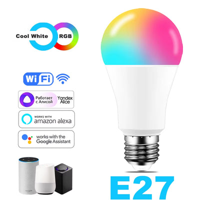 15W Wifi Smart Light Bulb B22 E27 LED RGB Lamp Work with Alexa/Google Home 85-265V Rgb+White Dimmable Timer Function Color Bulb