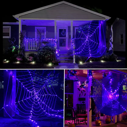 3.6M Giant Halloween Decorations Spider Web Lights for Indoor Outdoor Halloween Decoration Party Garden Yard Haunted House Décor