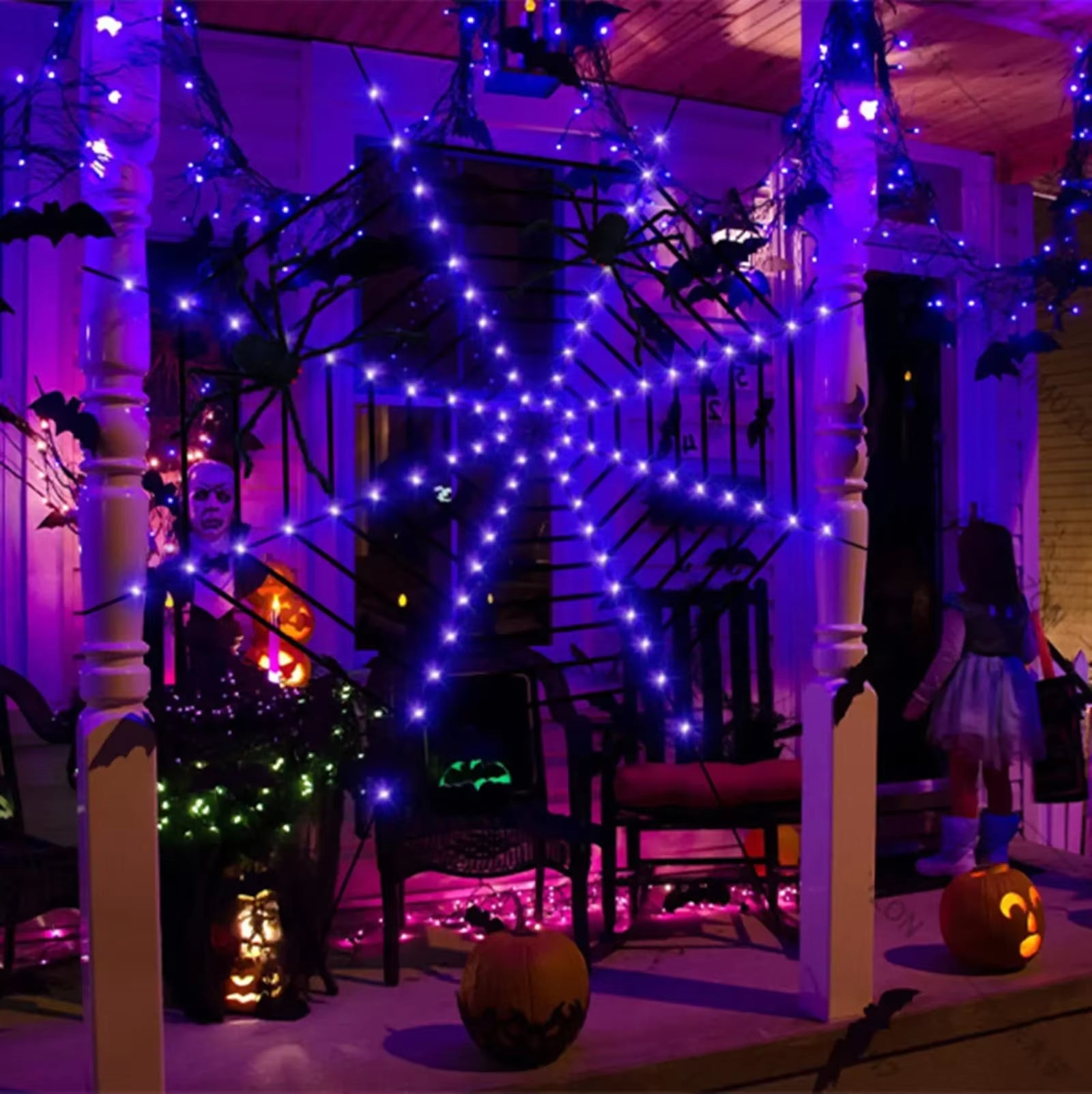 3.6M Giant Halloween Decorations Spider Web Lights for Indoor Outdoor Halloween Decoration Party Garden Yard Haunted House Décor